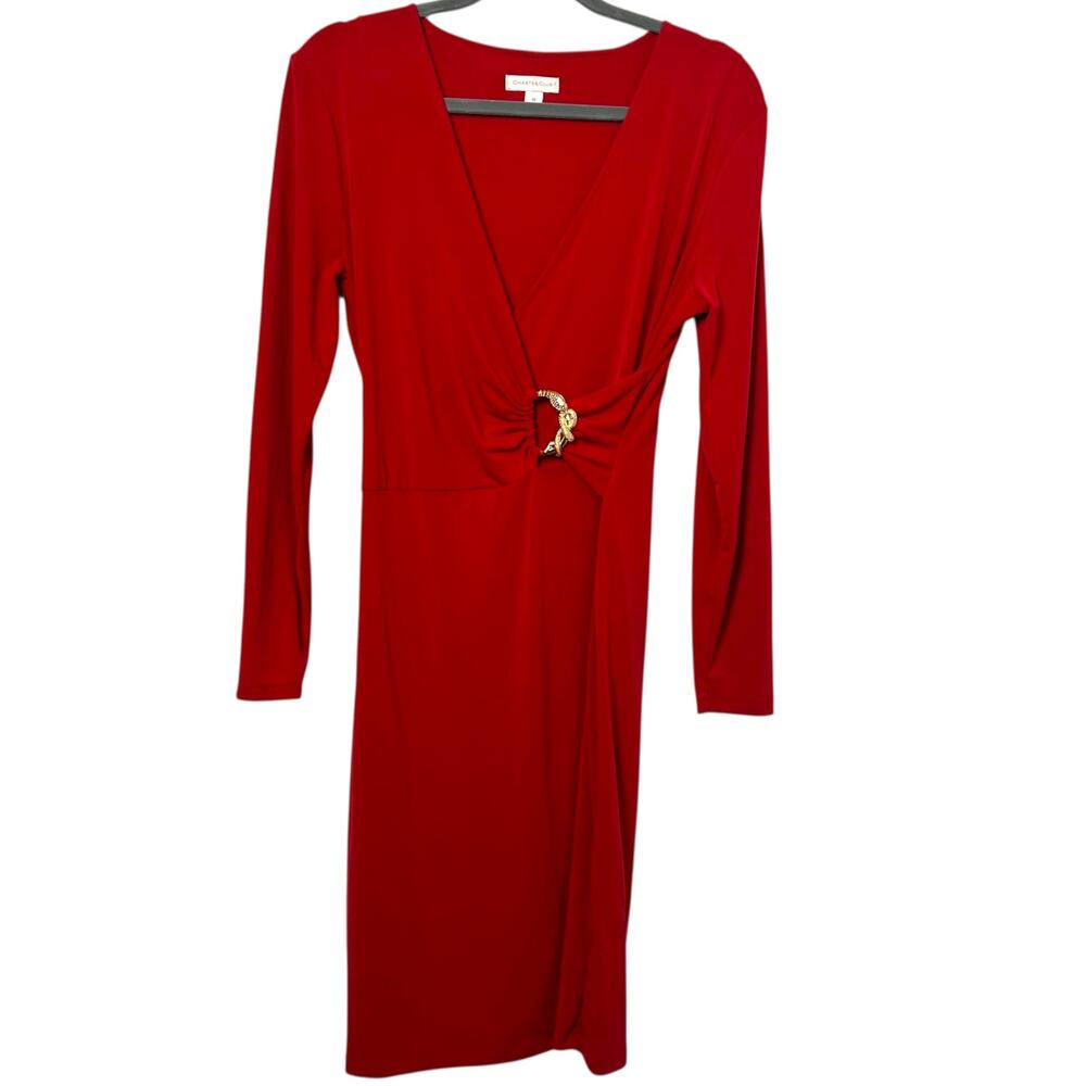 Charter Club Red Midi Dress with Snake Size M